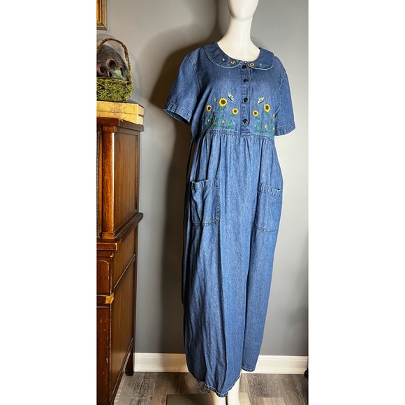 vintage Bobbie Brooks : denim embroidered maxi dress - Picture 4 of 14